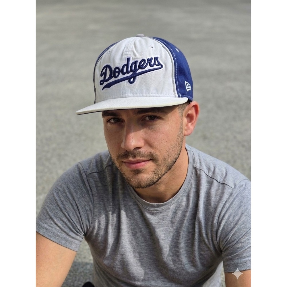 New Era 59FIFTY Men's 7 5/8 Los Angeles Dodgers Fitted Hat White Blue Wool USA
